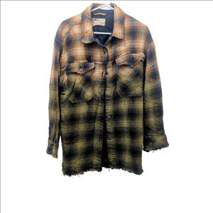 Free People We The Free Womens Distressed Plaid Overshirt Size M